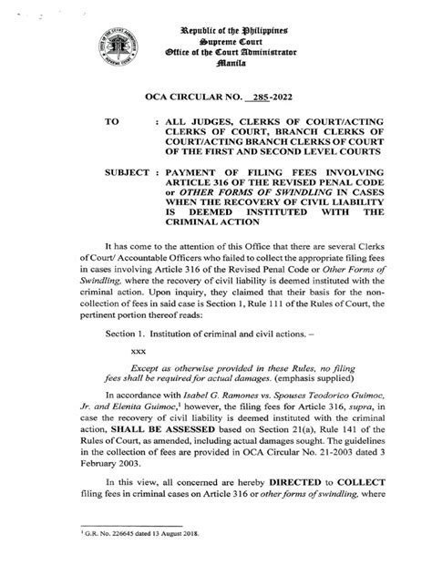 OCA CIRCULAR NO. 287.